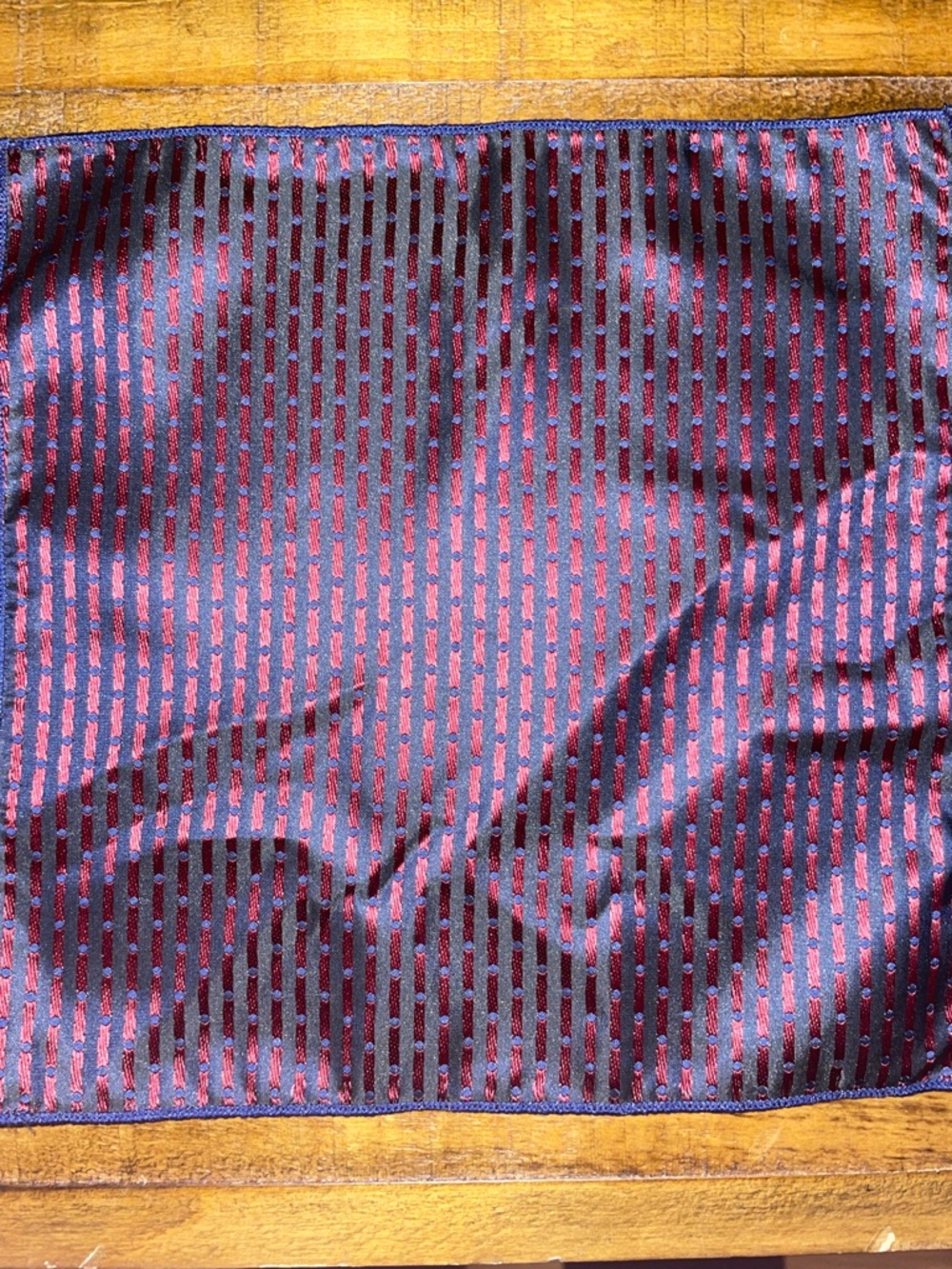 Navy /Red Reversible Silk Pocket Square with Red Micro Dots - Picture 2 of 2